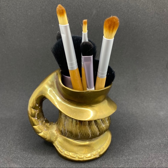 Vintage Pirate Swashbuckler Head  Brass Pen Holder - Picture 4 of 12